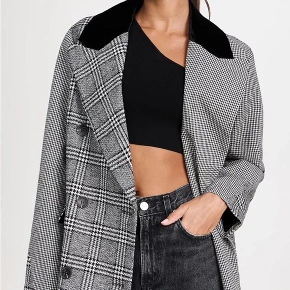 Avec Les Filles Houndstooth Mixed Media Double Breasted Blazer - Picture 6 of 9